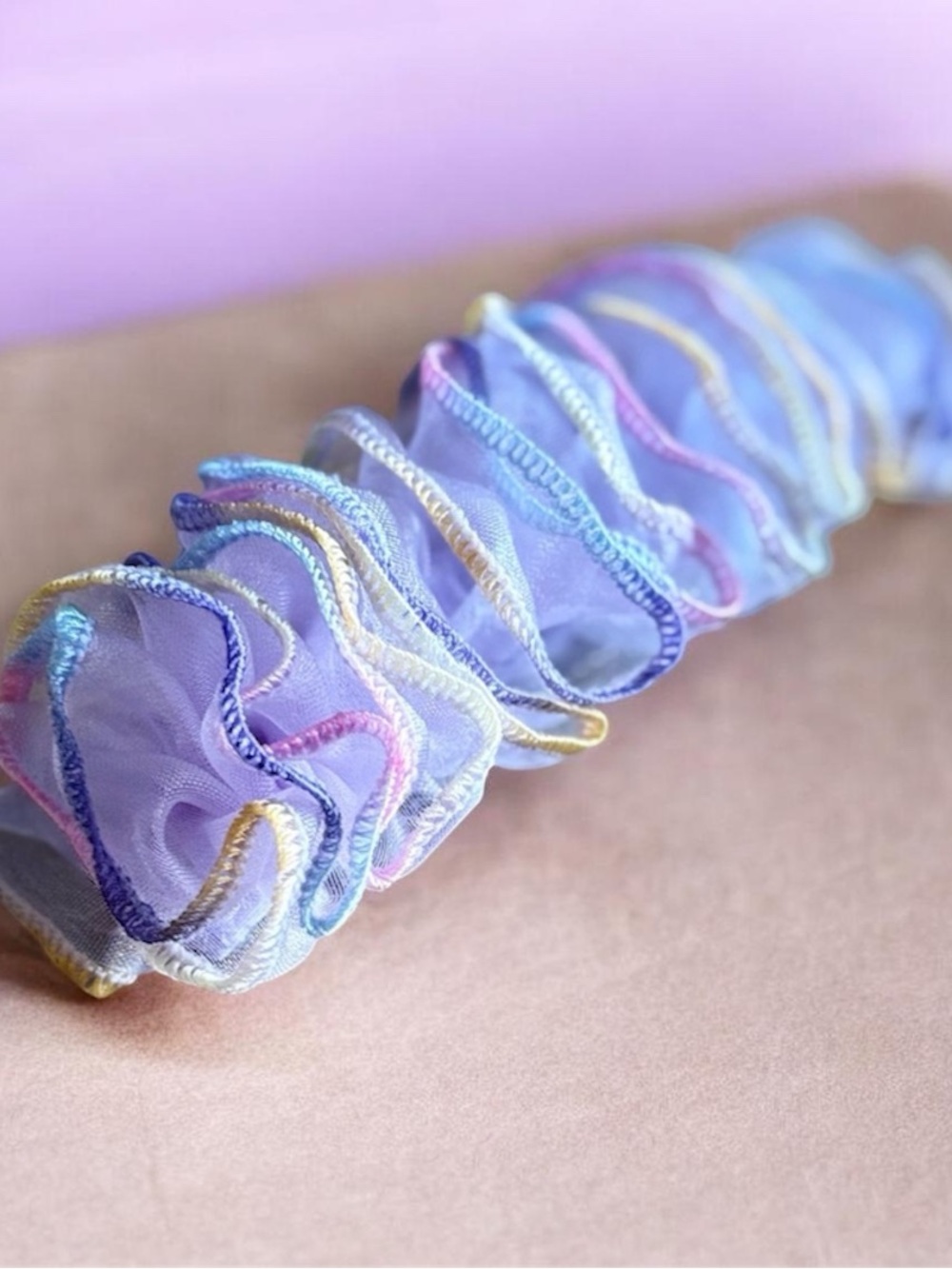 VTG 1989 Frilly Fashion 4” Pastel Organza Ribbon Barrette NIB Silver Clip